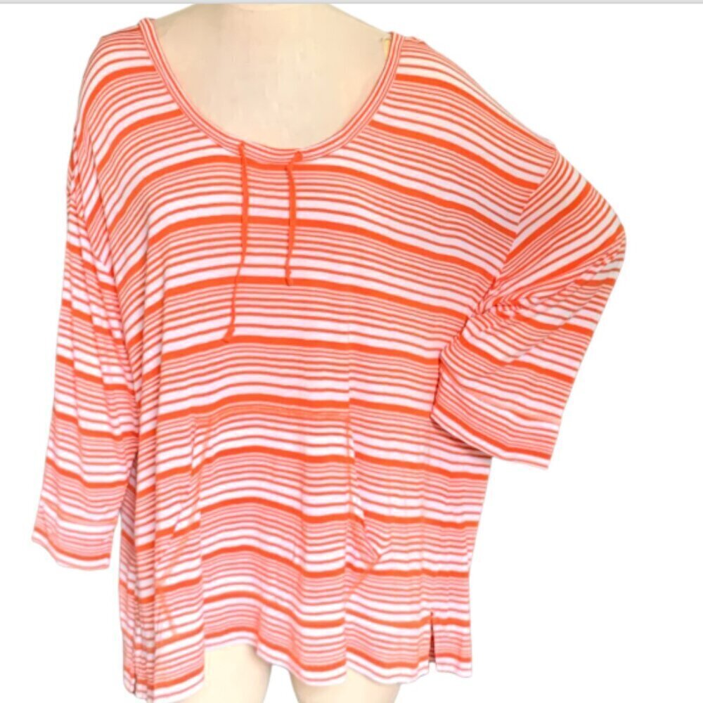 Sejour Stretch Knit Striped Top Plus Sz 3X Orange & White #112B